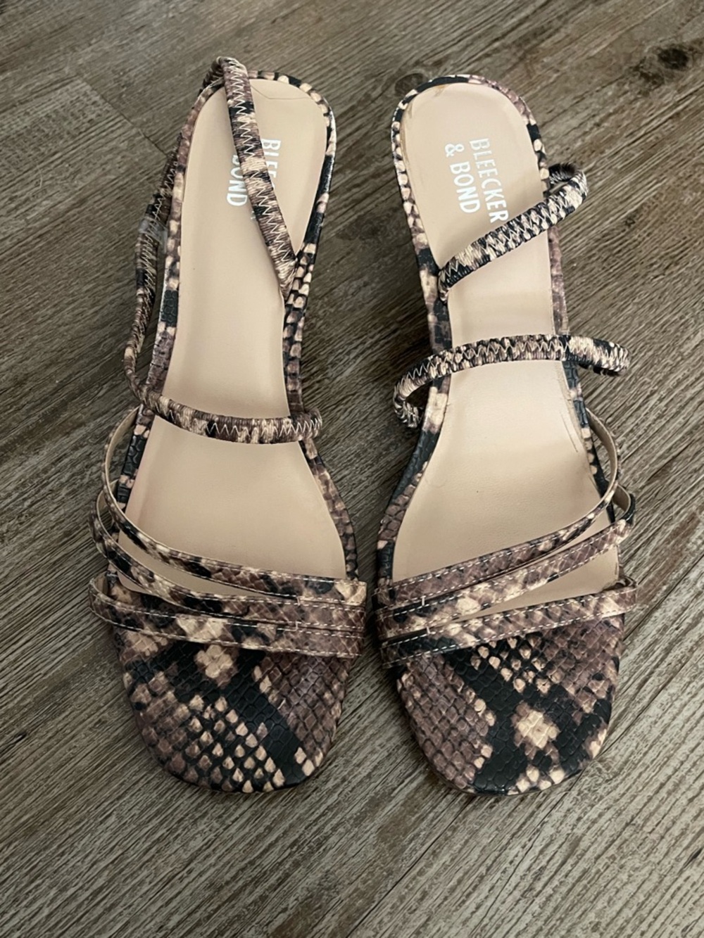 Brown Snake-Print Strappy Kitten Heel Sandals